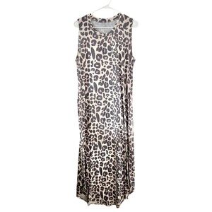 Leopard Print Sleeveless Stretchy Maxi T-Shirt‎ Dress with Pockets